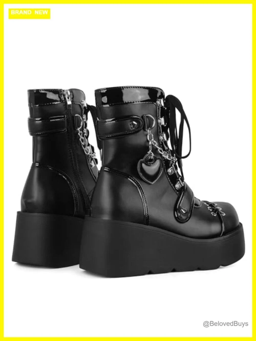 Platform Ankle Boots for Women Wedge Goth Round Toe Chunky Heel Faux Leather Zip